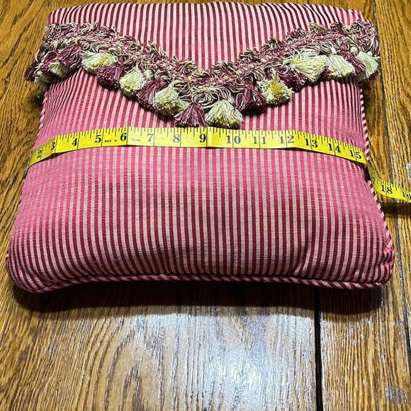 Damask fabric stripe pillow.  Custom made throw pillow.  Maroon & gold. - Picture 2 of 6